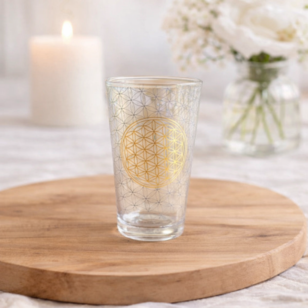 Grand verre fleur de vie contenant 480ml 💛