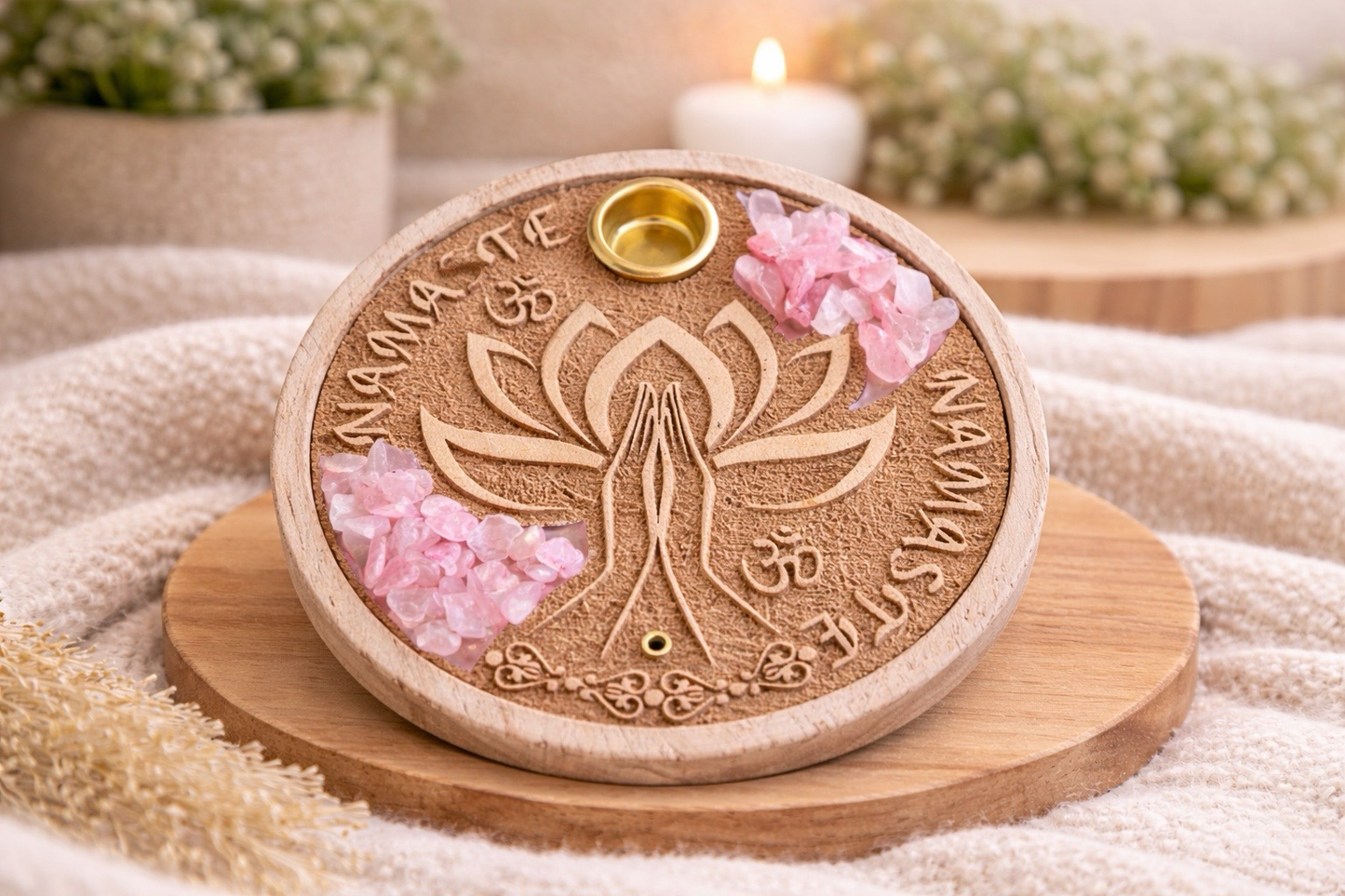 Porte encens namasté et quartz rose