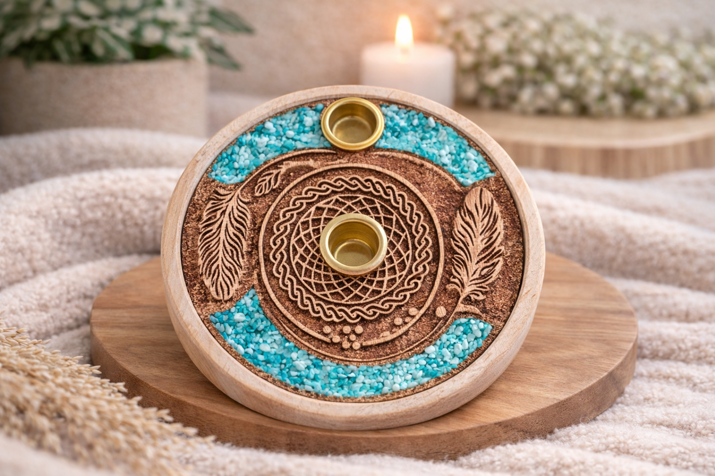 Porte encens plumes et amazonite