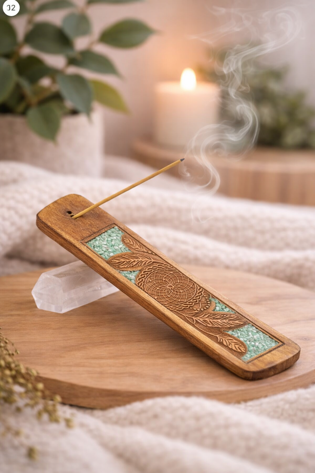 Porte encens Amazonite et Plumes 🪶