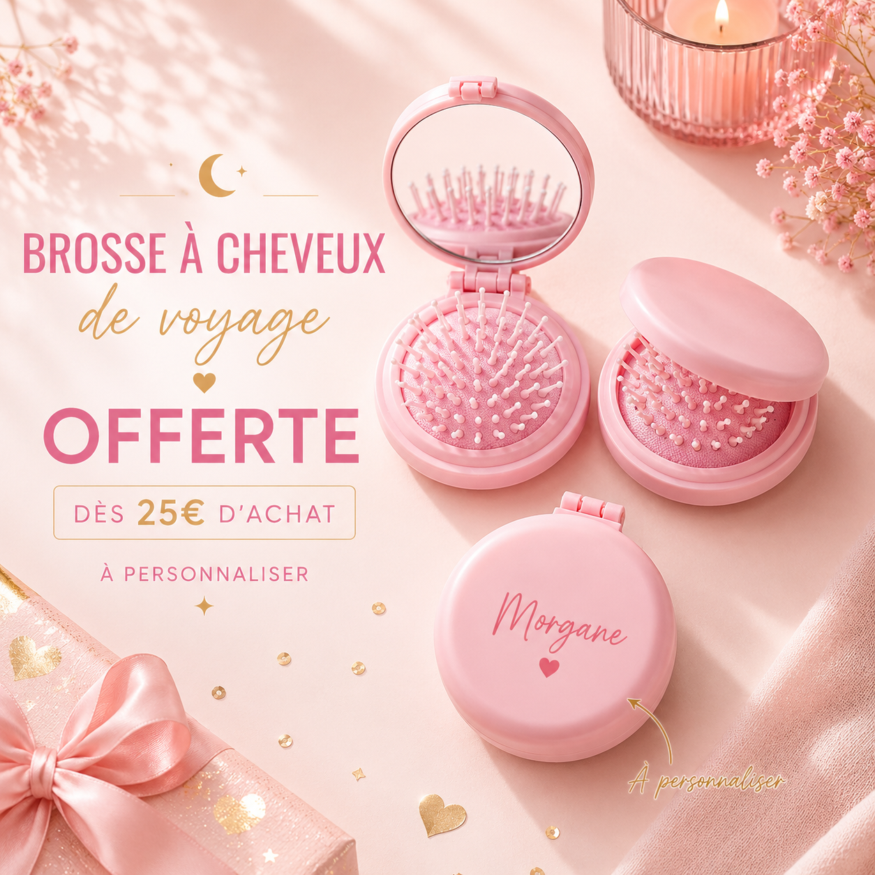 Brosse a cheveux avec miroir de poche 🎁 offert par tranche de 25 euros