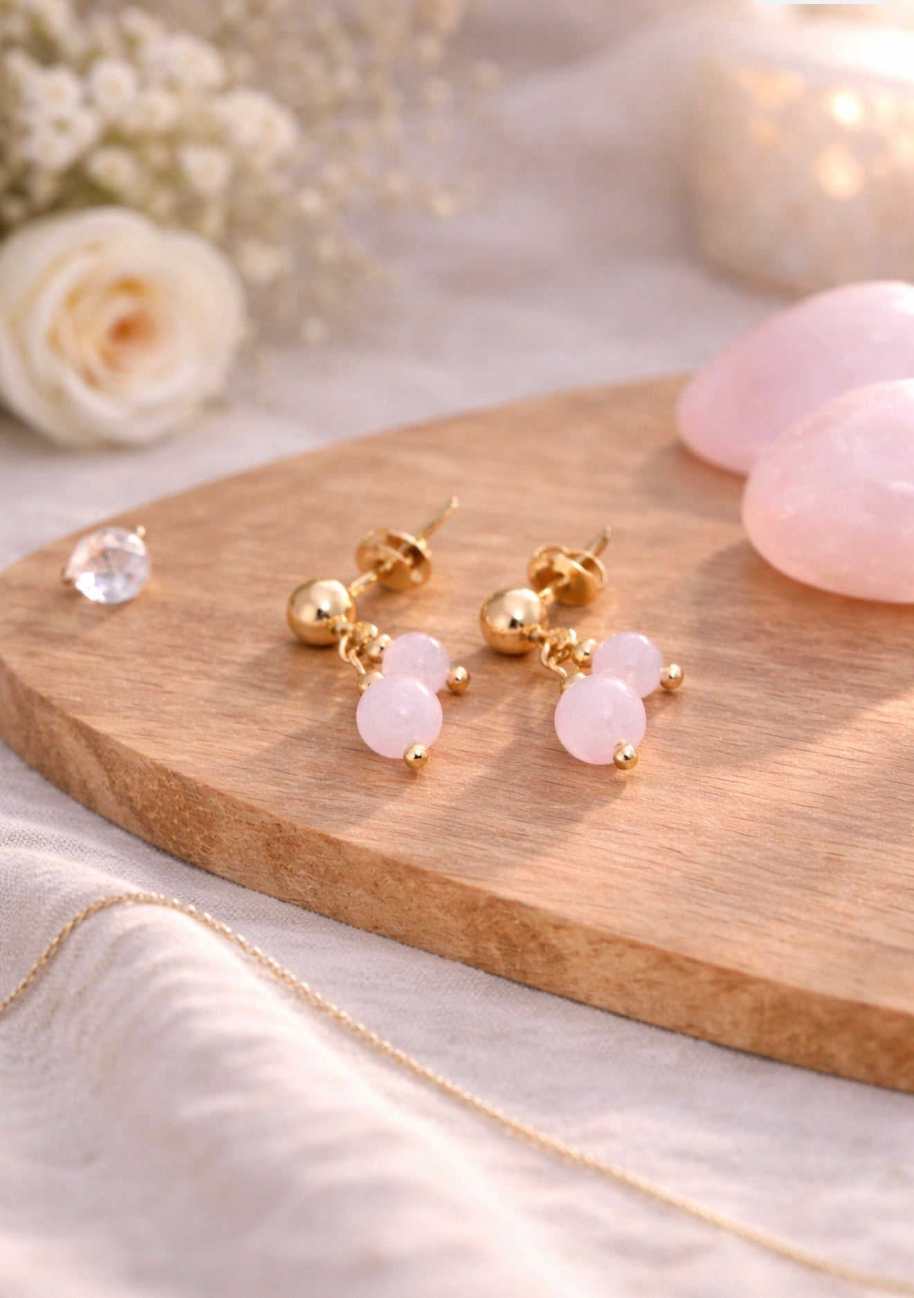 Boucles cerise en quartz rose