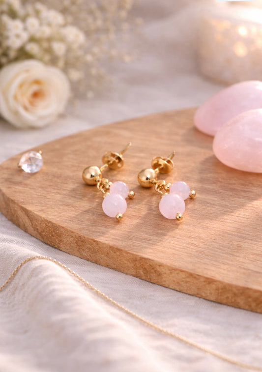 Boucles cerise en quartz rose